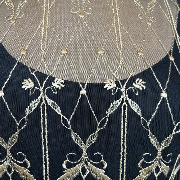 Vtg Cachet by Bari Protas Black Evening Gown Size 11/12 Gold Embroidered Sheer - Picture 4 of 16